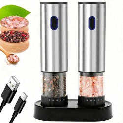 Macinapepe e Sale Elettrico Ricaricabile Automatico, 1 o 2 Pezzi, con Regolazione Esterna della Macinatura, per Cucina