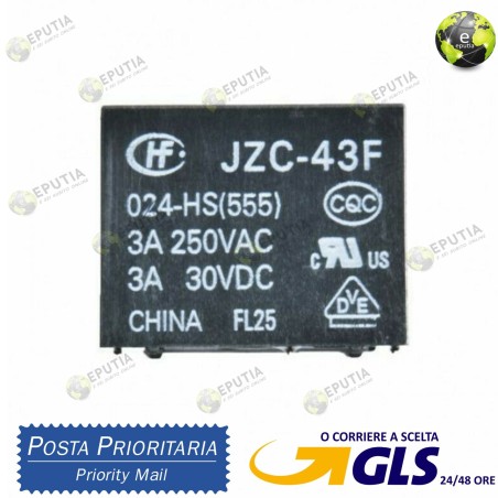 Relè JZC-43F-024-HS Bobina 24V DC 4 PIN Uscita 3A 250VAC Compatibile per PCB